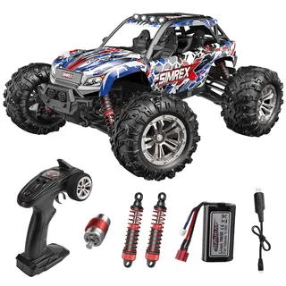 SIMREX 1:16 Scale All-Terrain Ferngesteuertes Auto, 36 km/h, 4WD mit 2.4 GHz Fernbedienung, IPX4 wasserdichtes RC Auto mit wiederaufladbarer Batterie, Geschenk für 6+ Jahre Kinder und Erwachsene.