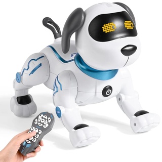 Weinsamkeit Fernbedienung Roboter Hund, RC Roboterhund mit LED-Auge & Sound RC Stunt Robo Hund mit Sing & Tanz Intelligentes Programmierbares Interaktives Hundespielzeug Geschenk für Kinder 3-12 Jahre
