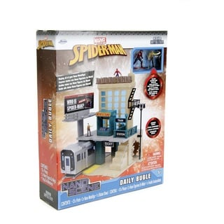 Jada Toys Marvel Spider-Man Kulisse Daily Bugle (20 cm) - Deluxe NYC Scene für Marvel Sammelfiguren, inkl. 2 Nano-Metallfiguren von Spider-Man & Jonah Jameson, Spielzeug und Fanartikel ab 5 Jahre