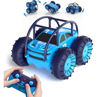 MaxTronic RC-Auto Direktladung Ferngesteuertes Auto mit LED Licht und Wasserdichter, 360° Flips, 4WD 15KM/H Offroad 2.4G MonsterTruck Spielzeug blau