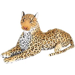 BRUBAKER Leopard Plüschtier 110 cm liegend - XL Stofftier Kuscheltier - Raubkatze Braun
