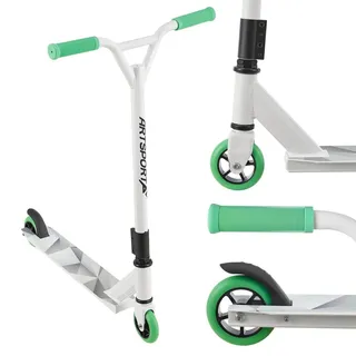 ArtSport Stunt Scooter Futuristic - Trick Roller für Kinder & Jugendliche - 360° Lenker, 100 mm Alu Räder - Tretroller Weiß Grau Mintgrün