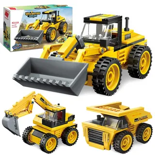 QLT QIAOLETONG Technik LKW Creator 3 in 1 Bausteine für Kinder Klemmbausteine City Bulldozer Muldenkipper Bagger Baustelle LKW Spielzeug Geschenk für Technik ab 4-8+ Jahre (203PCS)