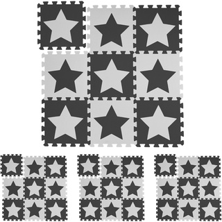 36 tlg. Puzzlematte Sterne, 72 Puzzleteile, Eva Schaumstoff, schadstofffrei, Spielunterlage 91 x 91 cm, weiß-grau
