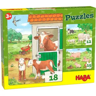 Haba Puzzle HABA 305884 - Puzzles Bauernhoftierkinder, 12/15/18 Teile, Puzzleteile