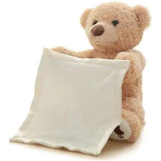 Peek A Boo Bär mit Decke, Interaktiv - Wiederholt, was Sie Sagen Plüsch Teddybär, Spielzeug - BARNIE - Hellbraun