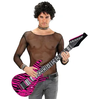 NET TOYS Aufblasbare Gitarre Deko Luftgitarre rosa Zebra Rocker Inflatable Guitar Rockstar Gummigitarre Party Gitarren Instrument Mottoparty Musikinstrument Accessoire Partydeko aufblasbar