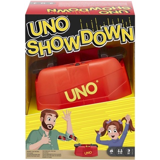 UNO Showdown - Beliebtes Kartenspiel mit Überraschungsangriffen aus dem Showdown Gerät, schnelle Reaktionen gefragt, für unvergessliche Familien- und Spieleabende, Kinder ab 7 Jahren, GKC04