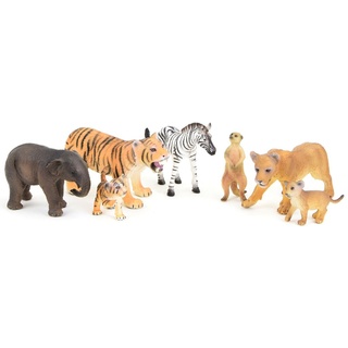 Tierfiguren Set, Bundle:Wildnis  7 Tiere - Zebra Erdmännchen Löwin kleiner Löwe Elefant
