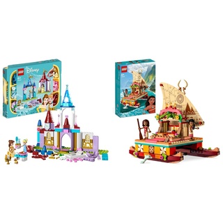 LEGO 43219 Disney Princess Kreative Schlösserbox & 43210 Disney Princess Vaianas Katamaran Spielzeug Boot mit Vaiana und Sina Prinzessinnen Mini-Puppen & Delfin-Figur für Mädchen und Jungen