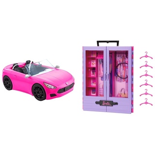 Barbie HBT92 - Cabrio-Fahrzeug, pink mit rollenden Rädern und realistischen Details & Kleiderschrank, Ultimate Closet, zum Organisieren Kleidung und Accessoires