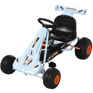 HOMCOM Go Kart Kinderfahrzeug Tretauto mit Pedal Bremsen Gokart mit Verstellbarem Sitz Kinderspielzeug ab 3 Jahre Stahl Hellblau 97 x 66 x 59 cm