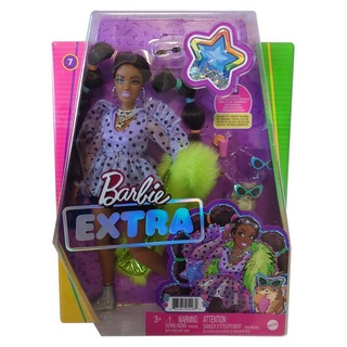 Barbie Anziehpuppe Mattel GXF10 Barbie Extra, Puppe mit fliederfarbenen Kleid mit Sternen bunt