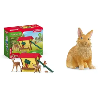 SCHLEICH 42658 Fütterung der Waldtiere, ab 3 Jahren, Farm World - Spielset, 39 Teile & 13974 Löwenkopfkaninchen, ab 3 Jahren, Farm World - Spielfigur, 2 x 4 x 5 cm