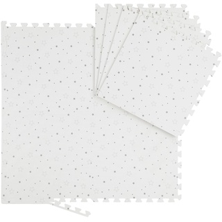 Relaxdays Puzzlematte Sterne, 8 Stück, EVA Schaumstoff, schadstofffrei, Baby & Kinder, Spielmatte, 50x50 cm, weiß/grau