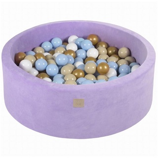 MeowBaby Bällebad Bällebad für Kinder und Babys - Velvet Lilac - Bällchenbad, (Bällebad mit 200 Bällen), Rundes Kugelbad 90x30cm mit 200 Bunten Bällen, waschbarer Bezug beige|bunt