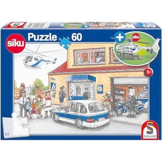 Schmidt Puzzle 56351 - Polizeistation mit Siku Hubschrauber [60 Teile] (Neu differenzbesteuert)