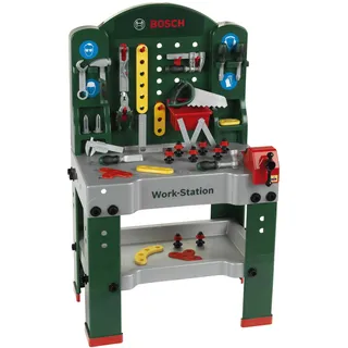 Theo Klein 8580 Bosch Work-Station | 44-teilig | Werkbank inkl. Arbeitssplatte mit Lernfunktion | Maße: 61 cm x 44,5 cm x 101 cm | Spielzeug für Kinder ab 3 Jahren