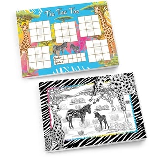 Set 1 Tic Tac Toe + 1 Mandala je 25 Blätter Papierspiel Safari Giraffe Zebra Set Mitgebsel Mitbringsel Gastgeschenk zum Kindergeburtstag Fest Motto-Party Reise für Teens Mädchen Kindergarten Schule