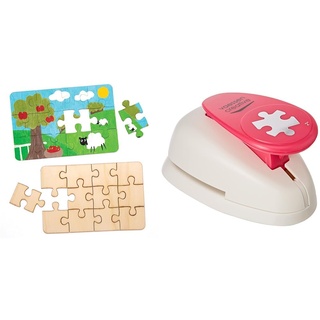 Baker Ross Puzzles aus Holz (8 Stück) – Blanko-Puzzleteile für Kinder zum Verzieren & Vaessen Creative Motivstanzer Jumbo Puzzle Groß Ø5cm