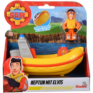 Feuerwehrmann Sam Neptun mit Elvis Figur, fährt an Land und schwimmt im Wasser, Boot 17cm, Figur 7cm, ab 3 Jahren