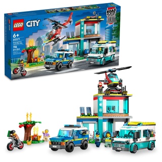 LEGO City Emergency Vehicles HQ 60371, Feuerwehrhubschrauber Spielzeug-Set, Rettungshubschrauber, Ambulanz, Motorrad und Polizeiauto, Geschenk für Kinder, Jungen & Mädchen ab 6 Jahren