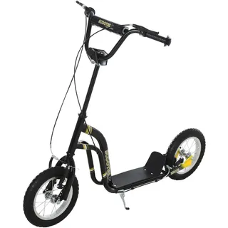 HOMCOM Kinderroller ab 5 Jahre Scooter Kinderscooter Tretroller Cityroller Kinder Roller Kickboard mit Luftreifen 12 Zoll Gummi Aluminium Schwarz 1... - Schwarz