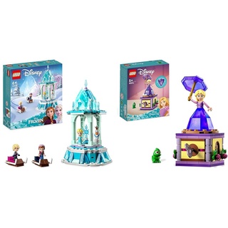 LEGO Annas und Elsas magisches Karussell Disney & 43214 Disney Princess Rapunzel-Spieluhr, Prinzessinnen Spielzeug Zum Bauen Mit Rapunzel Mini-Puppe, Diamantkleid Und Chamäleon Pascal Für Kinder