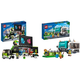 LEGO 60388 Gaming Turnier Truck, LKW-Spielzeug mit Minifiguren 7 Jahren & 60386 City Müllabfuhr, Müllwagen Spielzeug mit Mülltonnen für Kinder ab 5 Jahren, Lern- und Sortierspielzeug