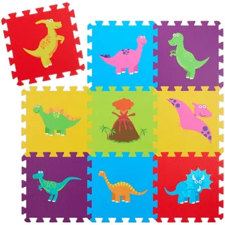 Relaxdays 10049362 Puzzlematte, 3 x 3 Baby Spielmatte, Dinosaurier, Krabbelmatte, BPA-freier Schaumstoff, Kindermatte, bunt