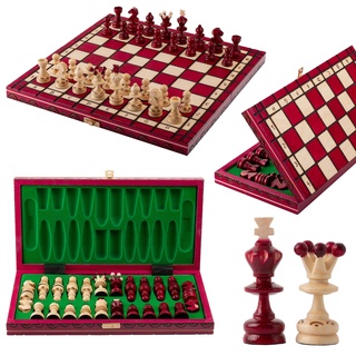 Schachbrett Holz Hochwertig | Master of Chess Schachspiel Holz Rote | Chess Set 35cm | Handgefertigt Schachbrett Holz Klappbar mit Figuren - Klassisches Familienschach