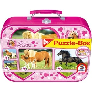 Puzzle Box Schmidt Spiele Pferde im Metallkoffer 2x26, 2x48Teile