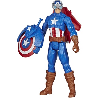 Hasbro E7374 Avengers Titan Hero Serie Blast Gear Captain America, 30 cm große Figur, mit Starter, 2 Accessoires und Projektil, ab 4 Jahren