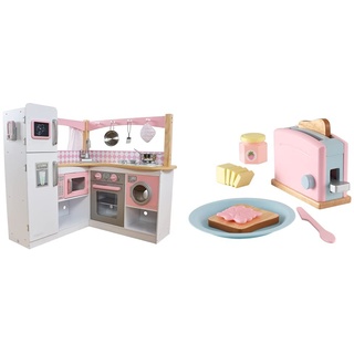 KidKraft 53185 Grand Gourmet Eck-Spielküche, rosa & weiß [Exklusiv bei Amazon] & 63374 Spielset Spielzeug-Set mit Toaster, Pastellfarben, XL