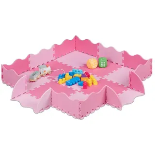 relaxdays Spielmatte 25-teilige Puzzlematte mit Rand, Rosa rosa