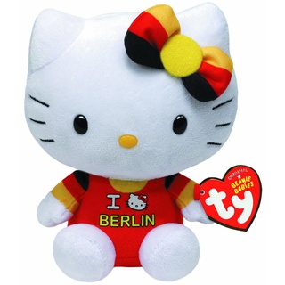 TY 46245 - Exklusive City-Hello Kitty Baby - Berlin mit Schleife, Plüsch, 15 cm, schwarz/rot/Gold