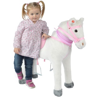 Pink Papaya Stehpferd zum draufsitzen | 75cm Spielpferd zum Reiten Molly | Pferd zum Reiten für Kinder mit Sound | Sattel Pferd