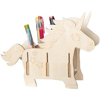 Pebaro 477/1 Holzbausatz Laser Cut Stiftehalter Einhorn, 3D Puzzle, Basteln mit Holz, Holzpuzzle, vorgestanzte Holzplatte, inkl. Schmirgelpapier, ausbrechen, zusammenstecken, fertig, Geschenkidee