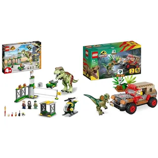 LEGO 76944 Jurassic World T. Rex Ausbruch, Dinosaurier-Spielzeug ab 4 Jahren & 76958 Jurassic Park Hinterhalt des Dilophosaurus, Dinosaurier Spielzeug Set mit Figur und Jeep für Kinder ab 6 Jahren