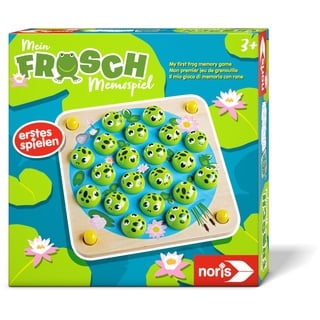 Noris 606012168 - Mein Frosch Memo-Spiel (Kinderspiel ab 3 Jahre) - Gedächtnisspiel mit Spielbrett & Fröschen aus Holz und 10 Motiv-Karten, Spielzeug für Kleinkinder & Kinder