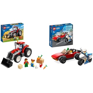 LEGO 60287 City Traktor Spielzeug & 60392 City Polizei Verfolgungsjagd mit Polizei-Motorrad Set, Rennauto-Spielzeug mit Polizisten Minifigur für Kinder ab 5 Jahren