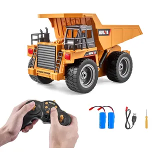 VEVOR RC Muldenkipper, 9-Kanal Kipplaster, Ferngesteuerter Kipper 1:18, Kipplader, RC Lastwagen, Truck LKW-Spielzeug mit Metallkabine und Licht, 2 wiederaufladbare Batterien für Kinder ab 8 Jahren